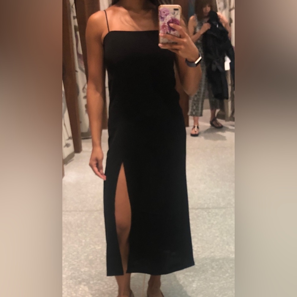 Babaton Midi Slip Slit Dress in black, size S